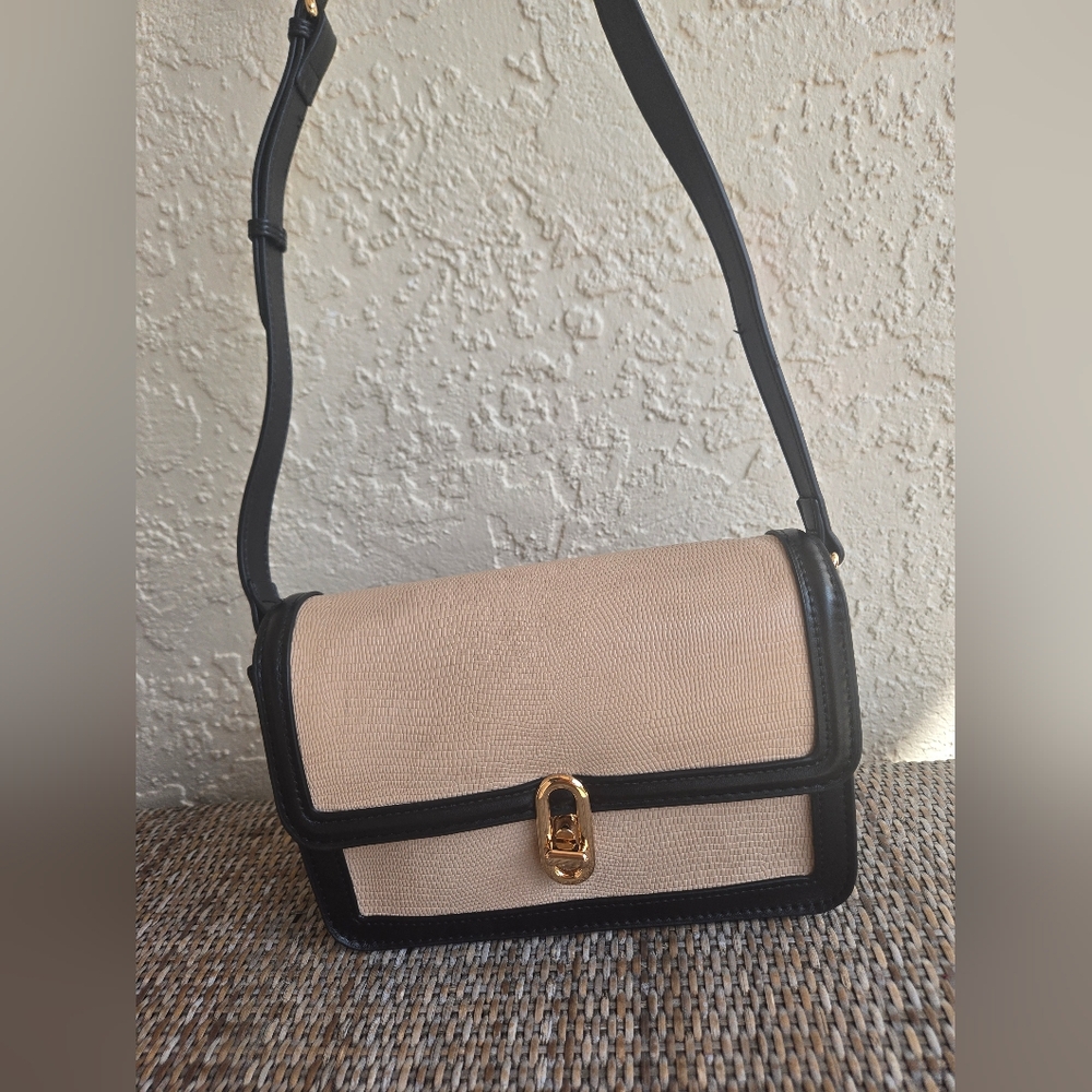 Jules Kae Two-Tone Structured Crossbody – Cream & Black – Gold Hardware